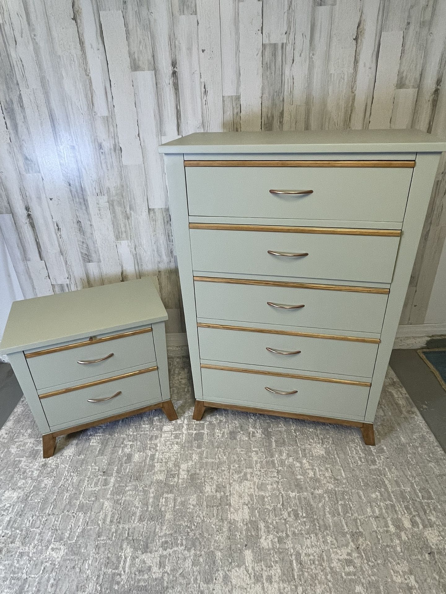 DRESSER CHEST OF DRAWERS SAGE GREEN & NIGHTSTAND SOLID WOOD Local Delivery  Available - www.greenwatershopping.com