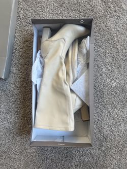 Franco Sarto Cream Knee-High Wide Calf Heeled Boots