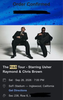 2 tickets to the R&B tour @ Sofi Stadium September 26th.