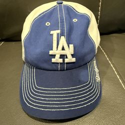 Vtg Los Angeles Dodgers Blue White 1 Size Stretchy Hat Cap Jersey Mesh Material