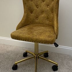 Home Office Desk Chair With Gold Base / Mustard Color 