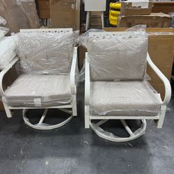 Outdoor Patio Swivel Sofa Chairs Set of 2 Steel Frame Porch Furniture with Deep Seating and 5.5" Cushions for Lawn Backyard Deck, Beige