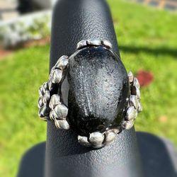 Jewelry .925 sterling silver magical flower 🌺 black onyx 7CT Ring size 7.00