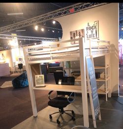 Modern Metal Loft bed with Desk &Shelving