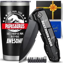 BEST PAPA EVER MULTI TOOL FOLDING KNIFE and PAPASAURUS TUMBLER  (NEW & RARE) GREAT GIFT for Father’s Day Or Birthday for ALL MEN!!!