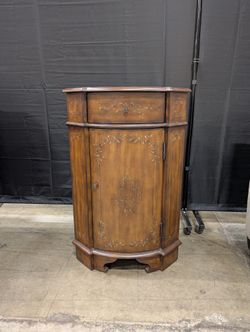 Traditional Stenciled Wood Corner Cabinet with Drawer