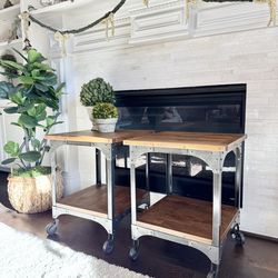 TWO - World Market Industrial Mango Wood & Metal End Tables