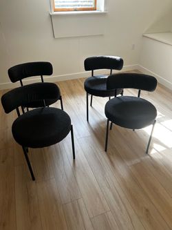 Set of 4 Black Boucle Dining Chairs