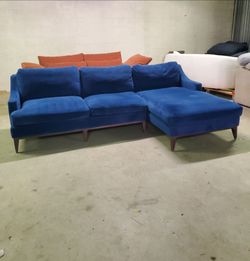 Joybird Blue Velvet Sectional Sofa