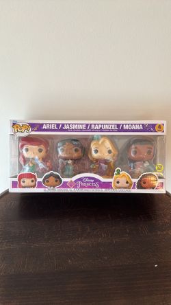 Disney Princess Ariel, Jasmine, Rapunzel And Moana Pack Of 4 GITD Funko 4 Pack Set