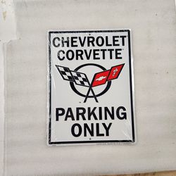 Embossed Chevy Corvette Parking Only Metal Sign 