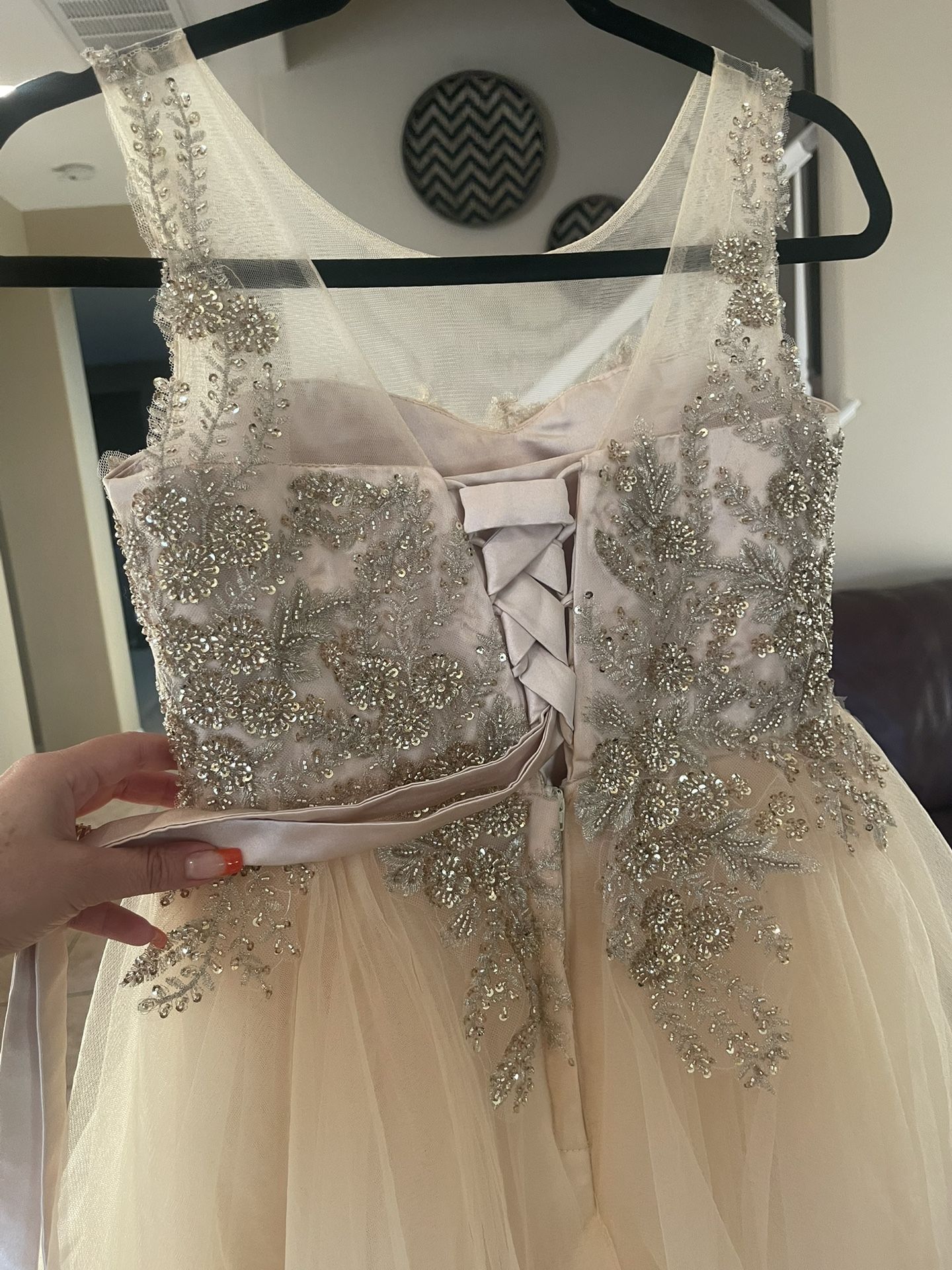 Girls' Special Occasion Tulle Tiered Dress with lace appliqué