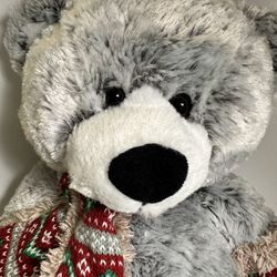 Big fun International 18” Gray Plush Christmas Bear Mittens Scarf Winter