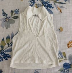 White Sleeveless Collared Ribbed Top