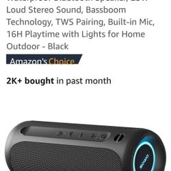 Wireless Portable Speaker,IPX7 Waterproof Bluetooth Speaker, 25W Loud Stereo Sound, Bassboom Technology, TWS Pairing, Built-in Mic, 16H Playtime with