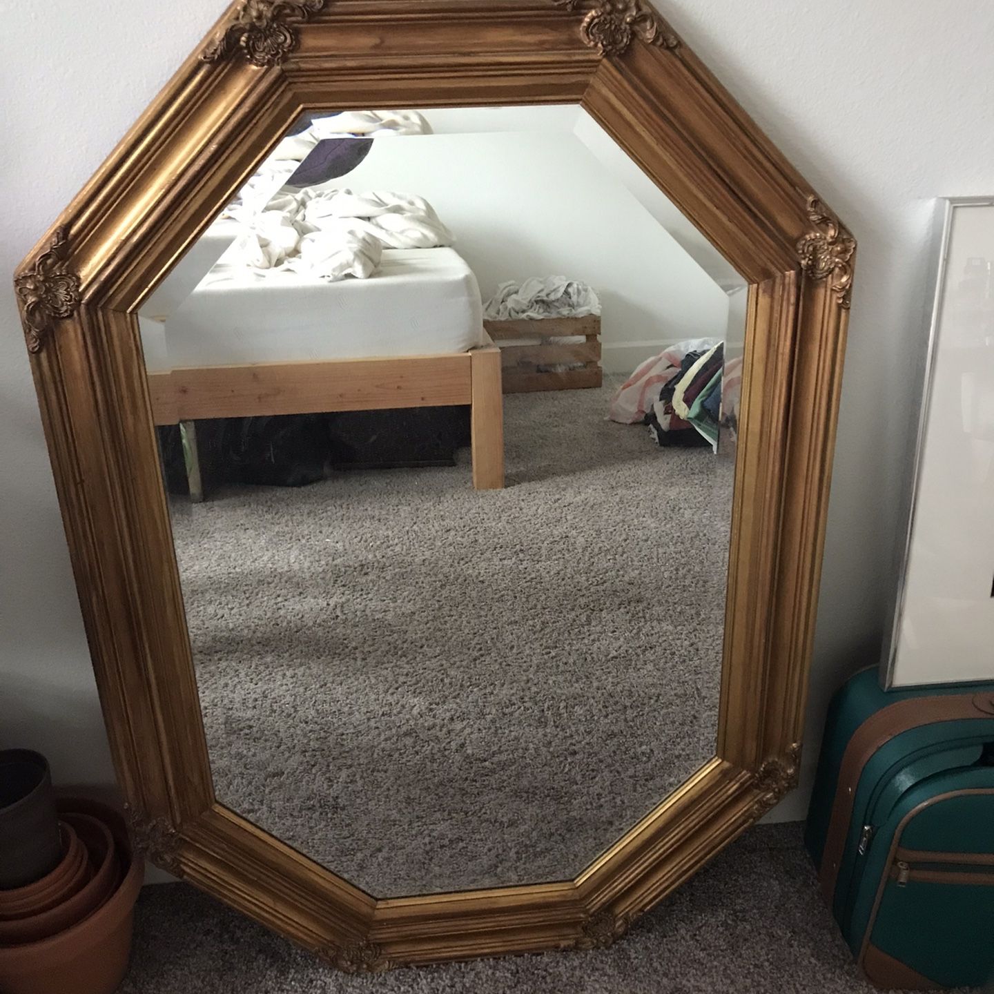 Vintage Solid Wood Hancarved Gold Mirror