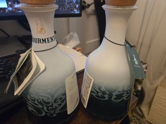 Pair of EMPTY Le Tourment Vert Absinthe Bottles - Frosted Glass Decor