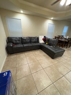 Dark Brown Leather Sectional Sofa with Chaise