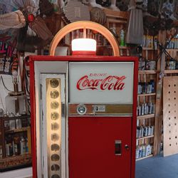 Super Cool Vintage Coca-Cola Machine MERCURY LEAD SLED With Deco Milk Glass Globe And Futuristic Gold Shimmer Arch Coca-Cola