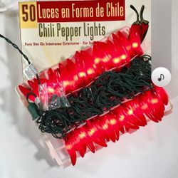 50 Indoor Outdoor Plastic Red Chili Pepper String Lights Decor