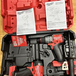 Brand New Milwaukee M18 Fuel Brushless Motor With Case 1/4”impact Drill With 3 Speed And 1/2” Hammerdrill With Handle 