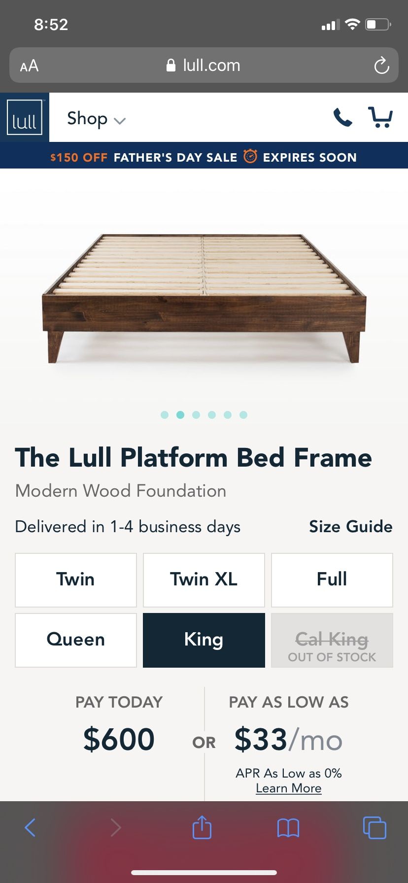 King size bed frame NO BOXSPRINGS NEEDED