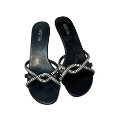 Kenneth Cole Reaction Rhinestone Sandals – Women’s Size 10 – Black Slip‑On Dress Sandals