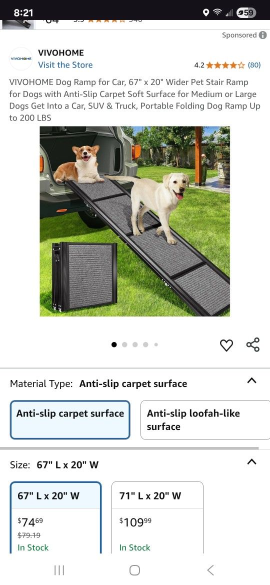 VIVOHOME 67 X 20 DOG RAMP FOR CARS