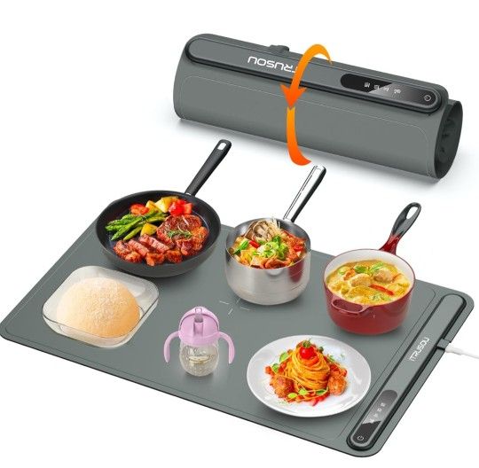 Electric Warming Tray - Full Surface Heating,Rollable & Portable,Premium Silicone Nano-Material,3 Temperature Settings,Auto Shut-Off -Versatile Food W