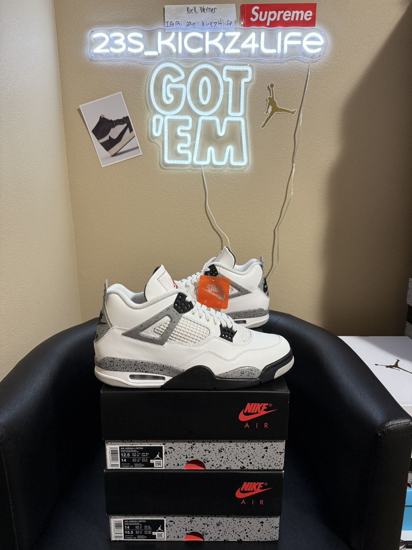 rand new White cement 4’s sizes 12.5&14 with original boxes .