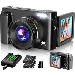 4K Digital Camera for Photography Autofocus, 2024 Latest 48MP Vlogging Camera for YouTube with SD Card, 2 Batteries, 3" 180°Flip Screen Compact Travel
