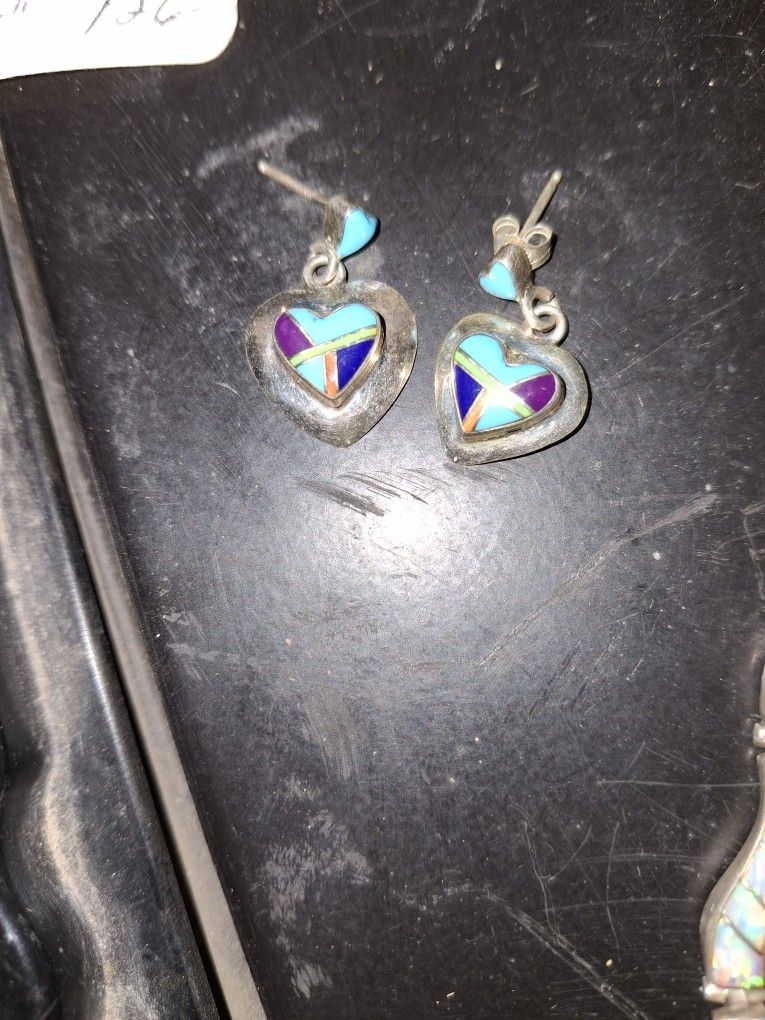2 Pair Earrings or 1 Pair Earrings and 1 Pendant $75.00,Turquoise,Opal Sterling Silver Assortment Native American Made By Hand