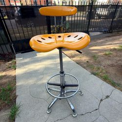 Yellow‑Orange Tractor‑Style Adjustable Chrome Stool