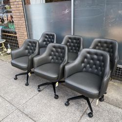 Set of 6 Grey Tufted Rolling Chairs