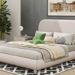 Modern Upholstered Bed Frame – Like New – Clean & Stylish