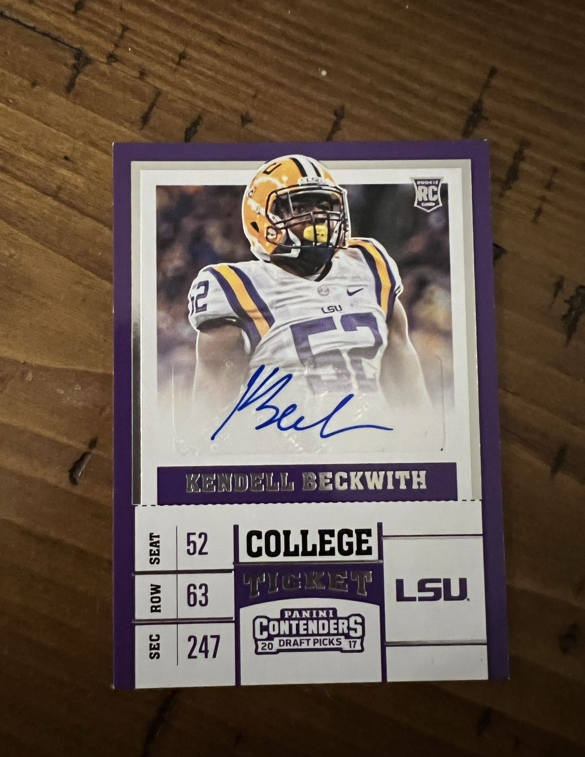Kendall Beckwith Rookie Autograph LSU