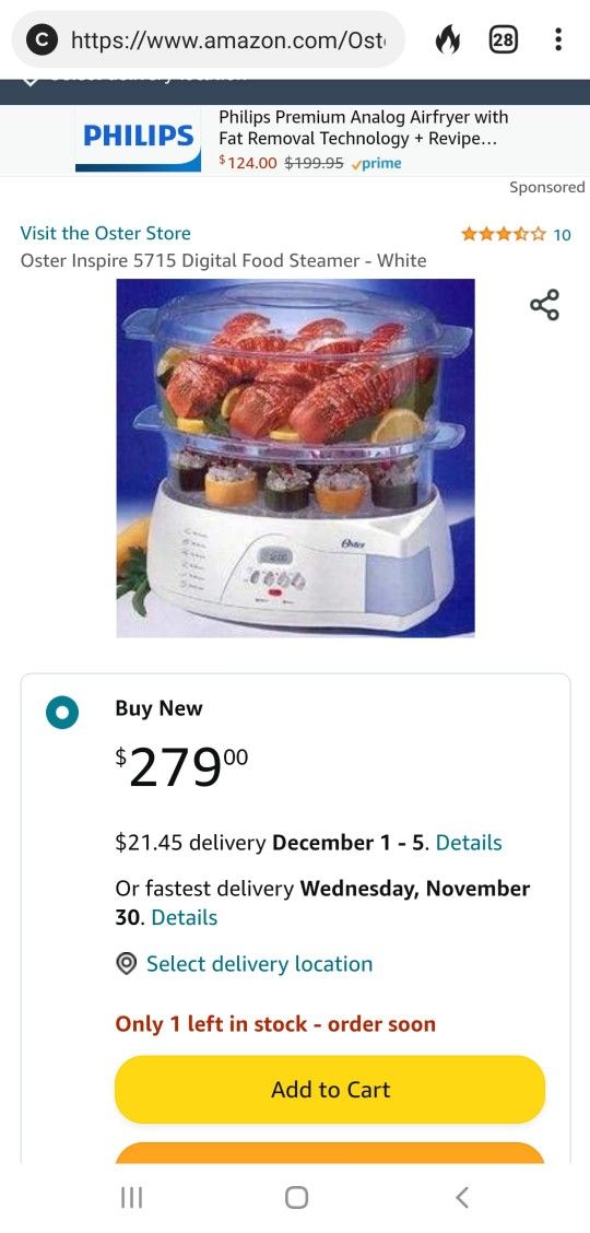 Oster Inspire 5715 Digital Food Steamer (279 on Amazon) for Sale in