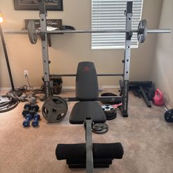 Weight Set And Adjustable Bench/ Squat Rack