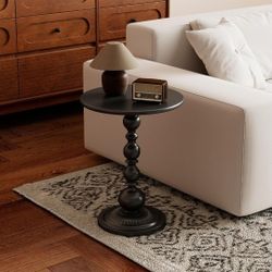 Metal Small End Table,Vintage Matte Black Round Side Table Nightstand for Bedside or Sofa,Small Accent Pedestal Table for Living Room Corners Bedroom 
