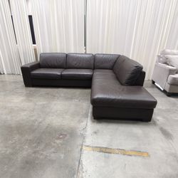 Contemporary Dark Brown Leather Sectional Couch with Chaise