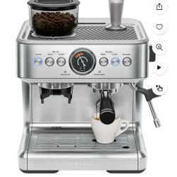 Chefman Crema Supreme Espresso Machine with Conical Burr Grinder and Steam Wand – Stainless Steel, New