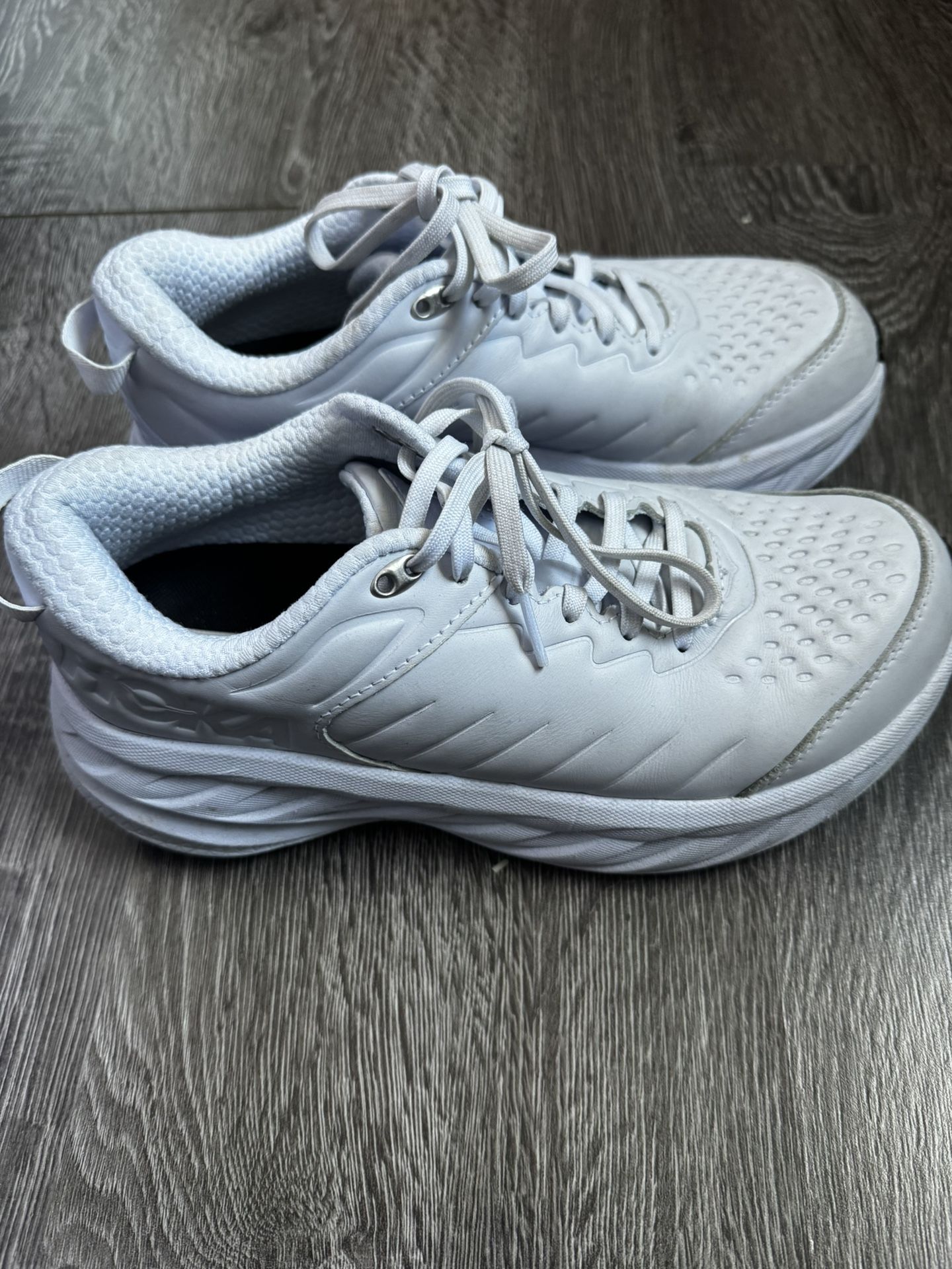 HOKA Bondi White Leather Sneakers Size 8