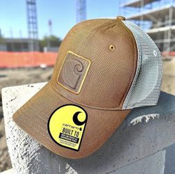 Carhartt Men’s 106401 Canvas Logo C Brown Beige Trucker Hat Sz OS
