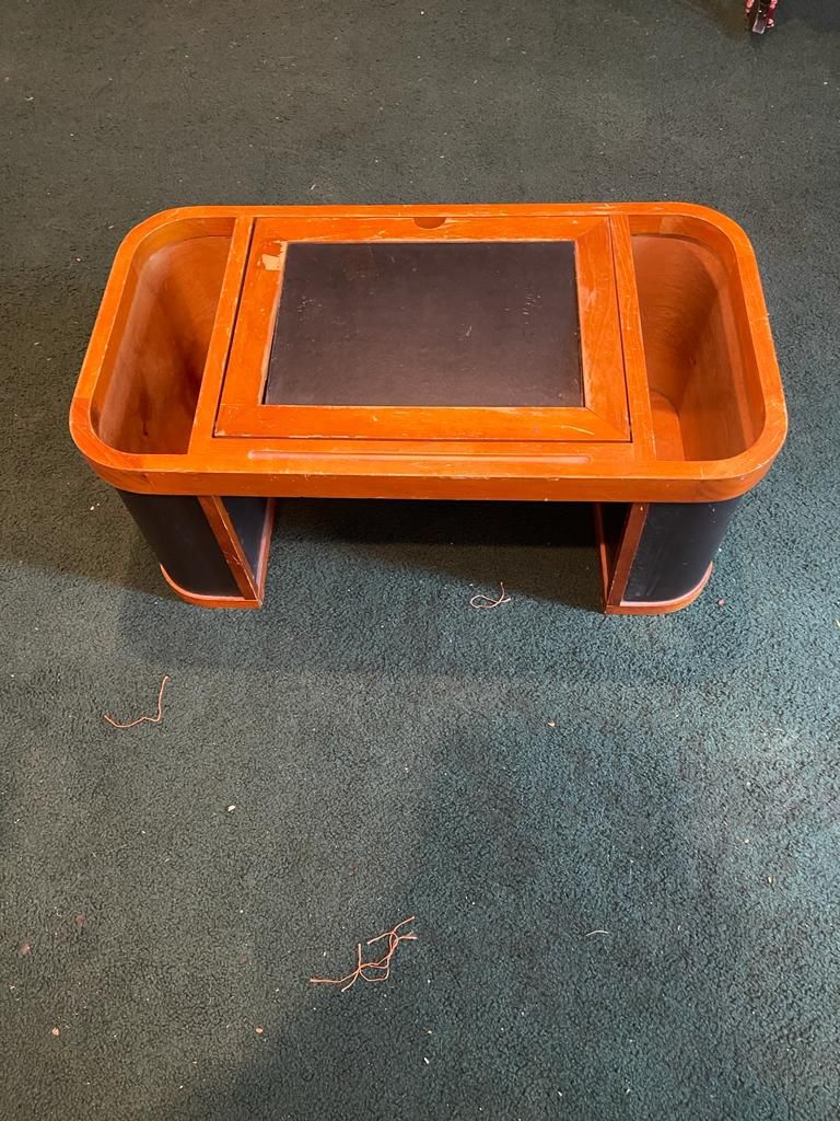  RARE Vintage Wood & Leather Laptop Lap Bed Breakfast Work Writing Computer Portable Storage Tray Table Desk 