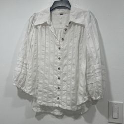 Free People  Long Sleeve White Button Down Shirt size Medium