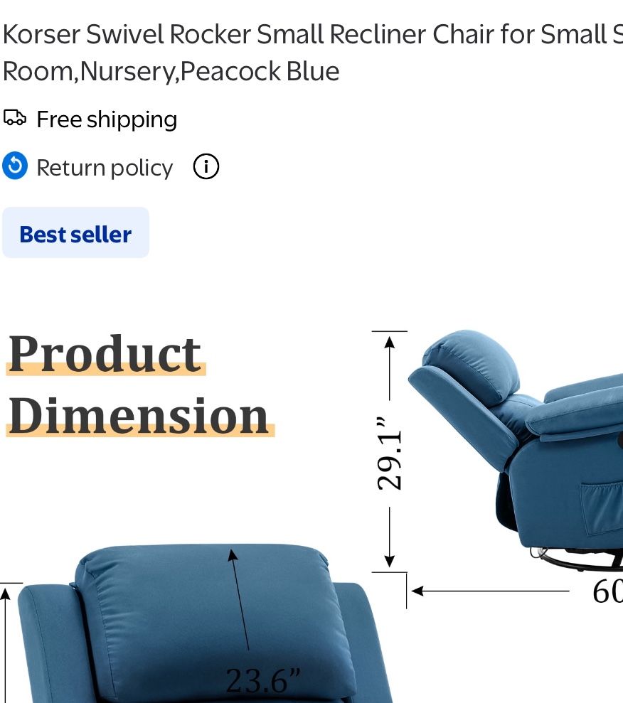 Korser Swivel Rocker Recliner Chair with Massage Holland Velvet for Living Room,Dark Grey