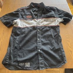 Harley-Davidson Mens Mechanic Work Shirt Black Gray Short Sleeve Embroidered Logo HDMC