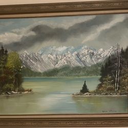 Mountains with  Lake Scene Hand-Painted Oil Painting