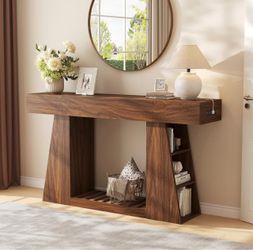 Console Table with Drawer & Shelf, Mid-Century Modern Entryway Table, Narrow Hallway Table with Storage Drawers, Sturdy Sofa Table for Living Room, Fo