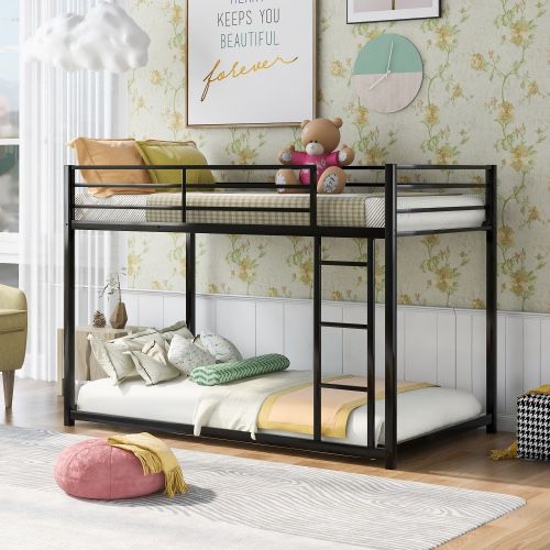 NEW Black Twin over Twin Metal Bunk Bed, Low Bunk Bed with Ladder